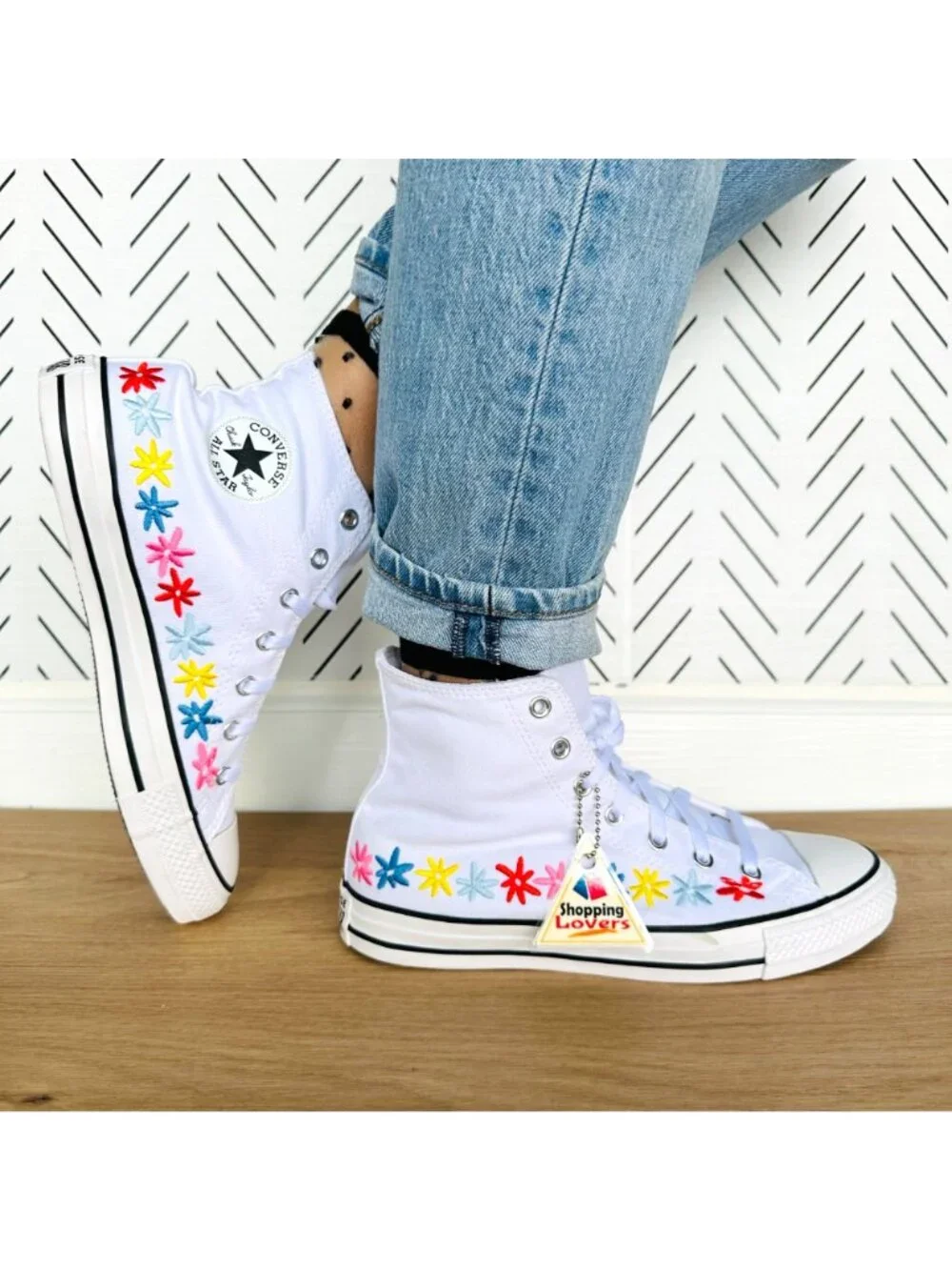 ⭐Chuck Taylor All Star Hi GS Big Kid Shoes 5.5 White Floral Embroidered A06311F